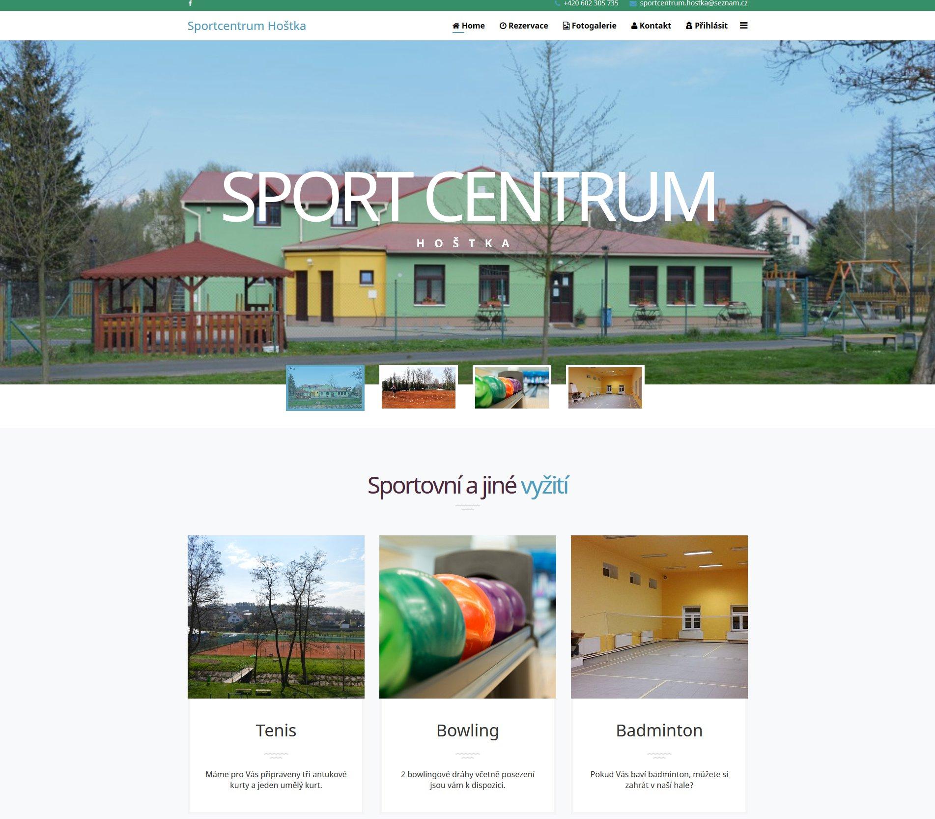 Webové stránky Sportcentra v Hoštce